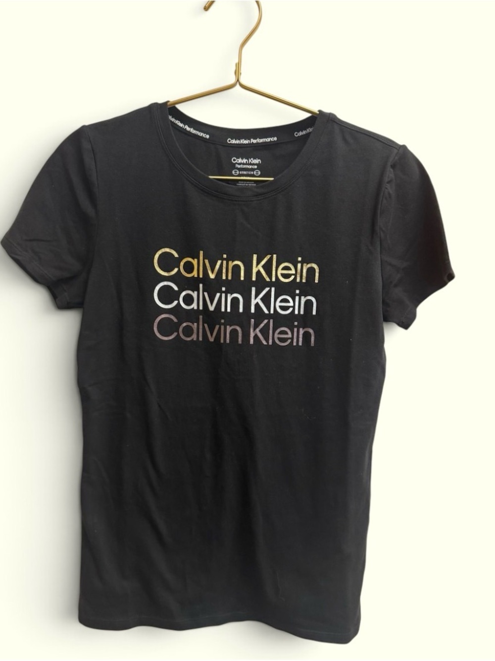 Calvin Klein Black Short Sleeve Tee with Gold, White & Bronze Logos